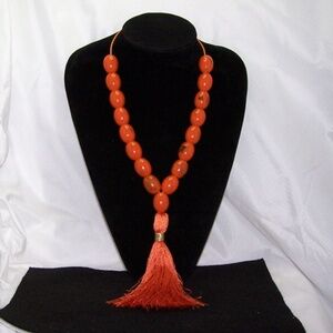 COPY - VTG- Orange Large Bead, Necklace with Tassel
